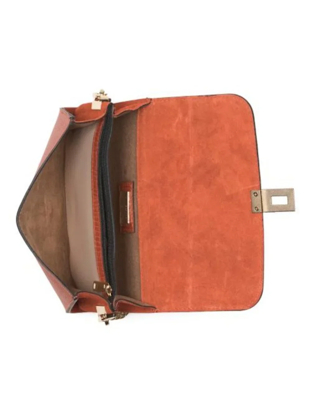 VIOLA CASTELLANI Made In Italy Leather Bar Turnlock Lizard Clutch